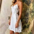 thumbnail image 7 of Women's Cool Glossy Imitation Silk Sleep Slip Dress, Delicate Lace Trim Cowl Neck Side Split Backless Spaghetti Strap Mini Nightgown White M(M), 7 of 7
