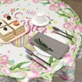 thumbnail image 5 of Happy Easter Round Tablecloth 60inch -Watercolor Spring Flower Tulips Plaid Polyester Table Covers, Washable Indoor Table Cloths Holiday Decor for Farmhouse Kitchen Backyard BBQ Party, 5 of 6