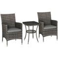 thumbnail image 1 of 3 Pieces Wicker Patio Furniture Set, Rattan Bistro Set with Glass Top Coffee Table and Cushions, Outdoor Conversation Set for Garden, Porch, Balcony, Mixed Grey, 1 of 7