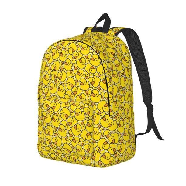 Disketp Ducky Cartoon Animal Yellow print Canvas Backpack Lightweight Travel Daypack Student Rucksack Laptop Backpack-Medium