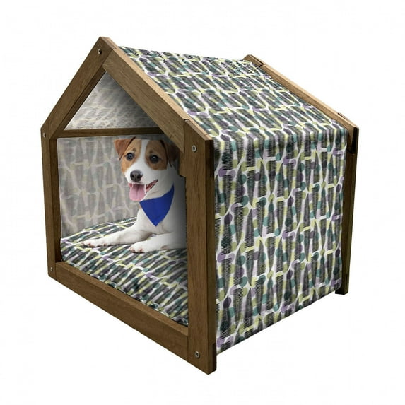 Leaves Pet House, Ornate Polka Dotted Pattern with Monochrome Tropical Spring Foliage Illustration, Outdoor & Indoor Portable Dog Kennel with Pillow and Cover, 5 Sizes, Multicolor, by Ambesonne