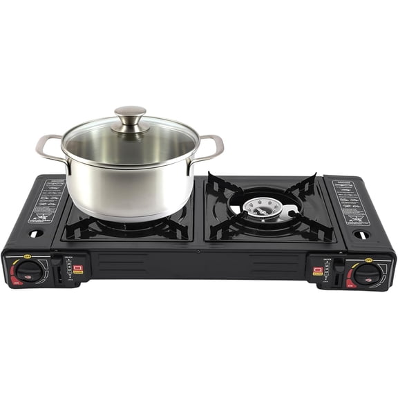 Portable Camping Stove, Double Burner Butane Stove Auto Ignition Camping Burner LPG for RV, Apartments,Camping