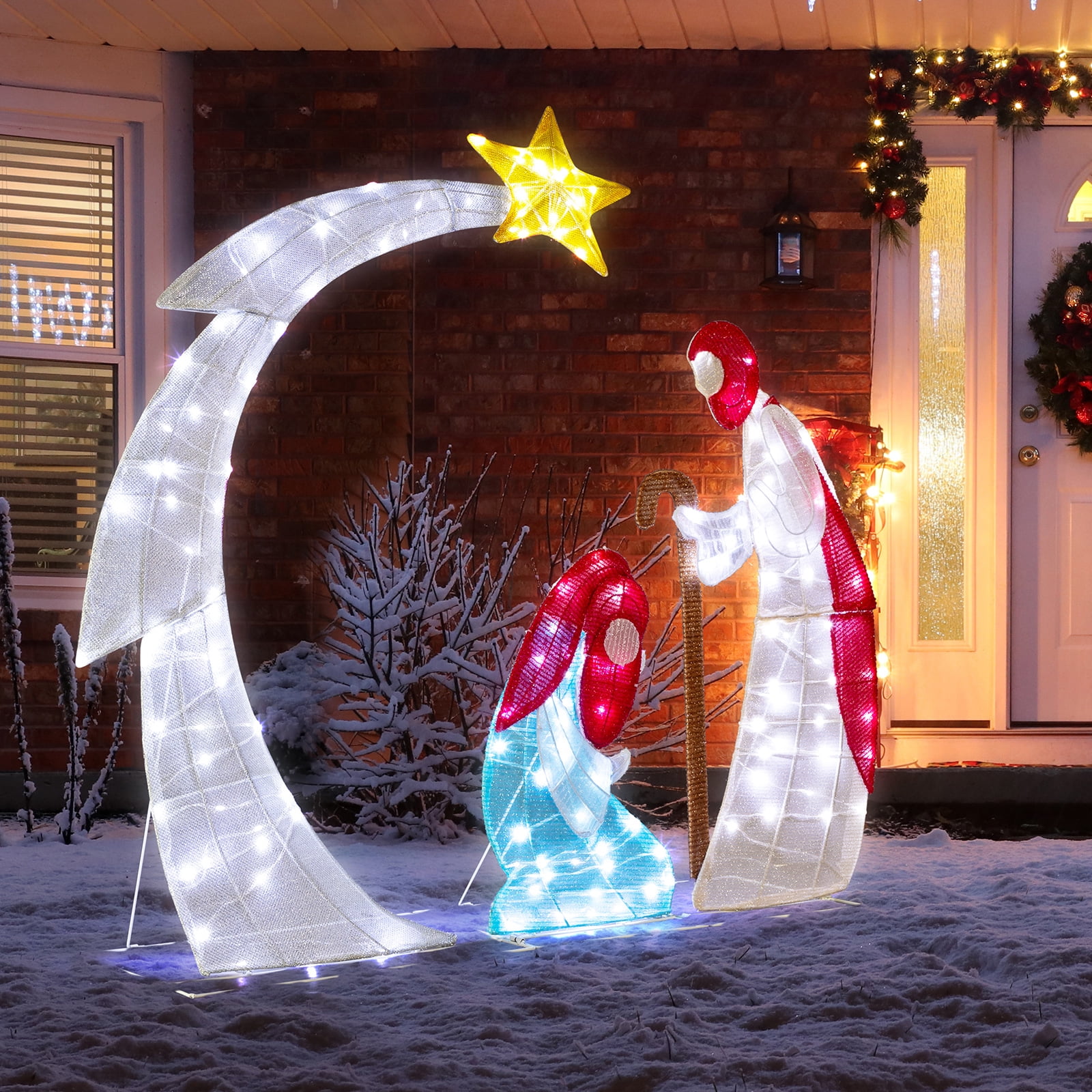 Astoutdoor Lighted 2D Nativity Scene, 170 White LED Lights, 19.69 x 8.86 x 14.57 in, Indoor Outdoor Christmas Decoration