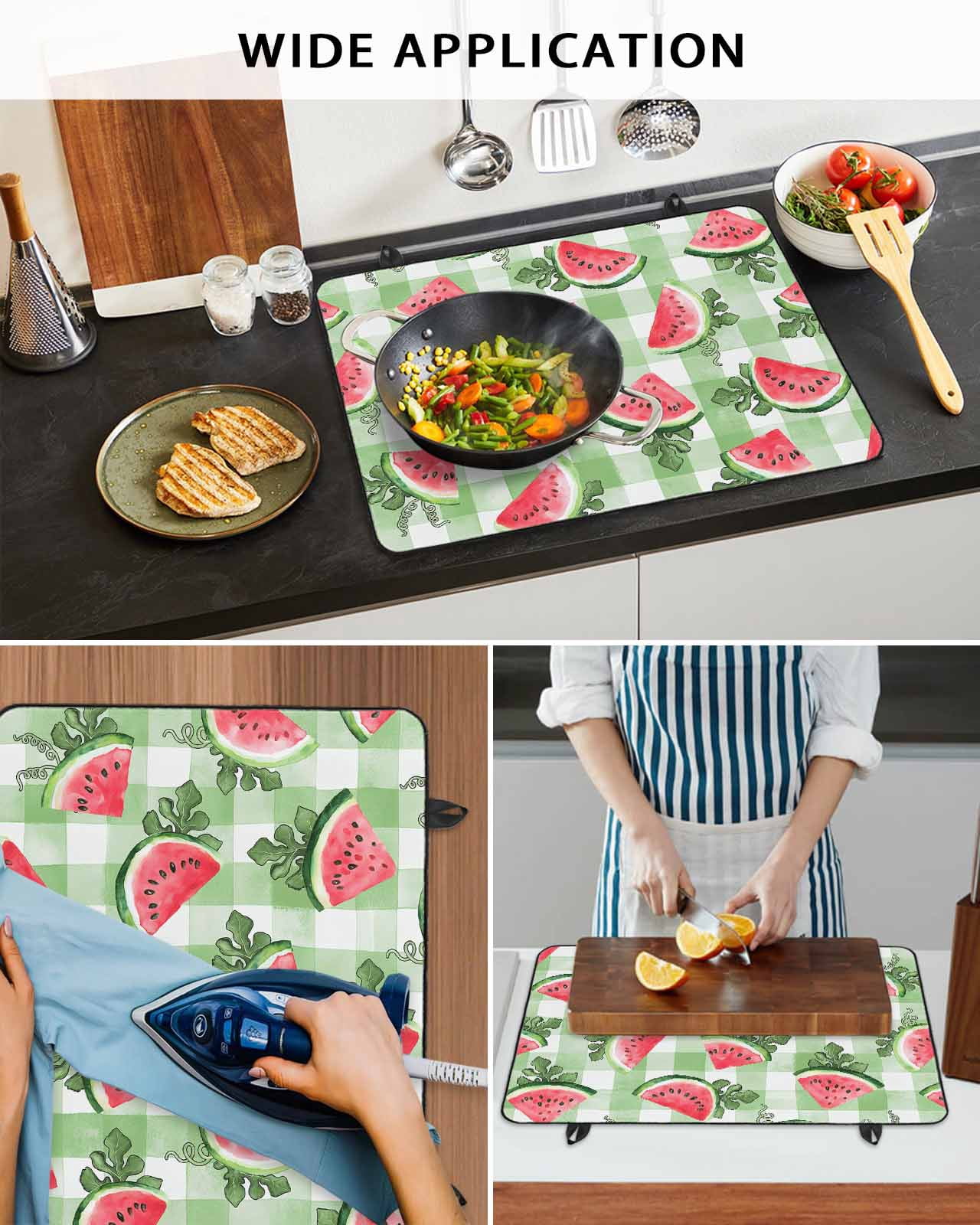 nqOlkjepod Large Induction Cooktop Protector Mat 28.5"x20.5", Red Watermelon Stove Top Covers for Electric Stove, Summer Leaves Green Plaid Farm Pastoral Stove Burner Cover Mats Stove Cover