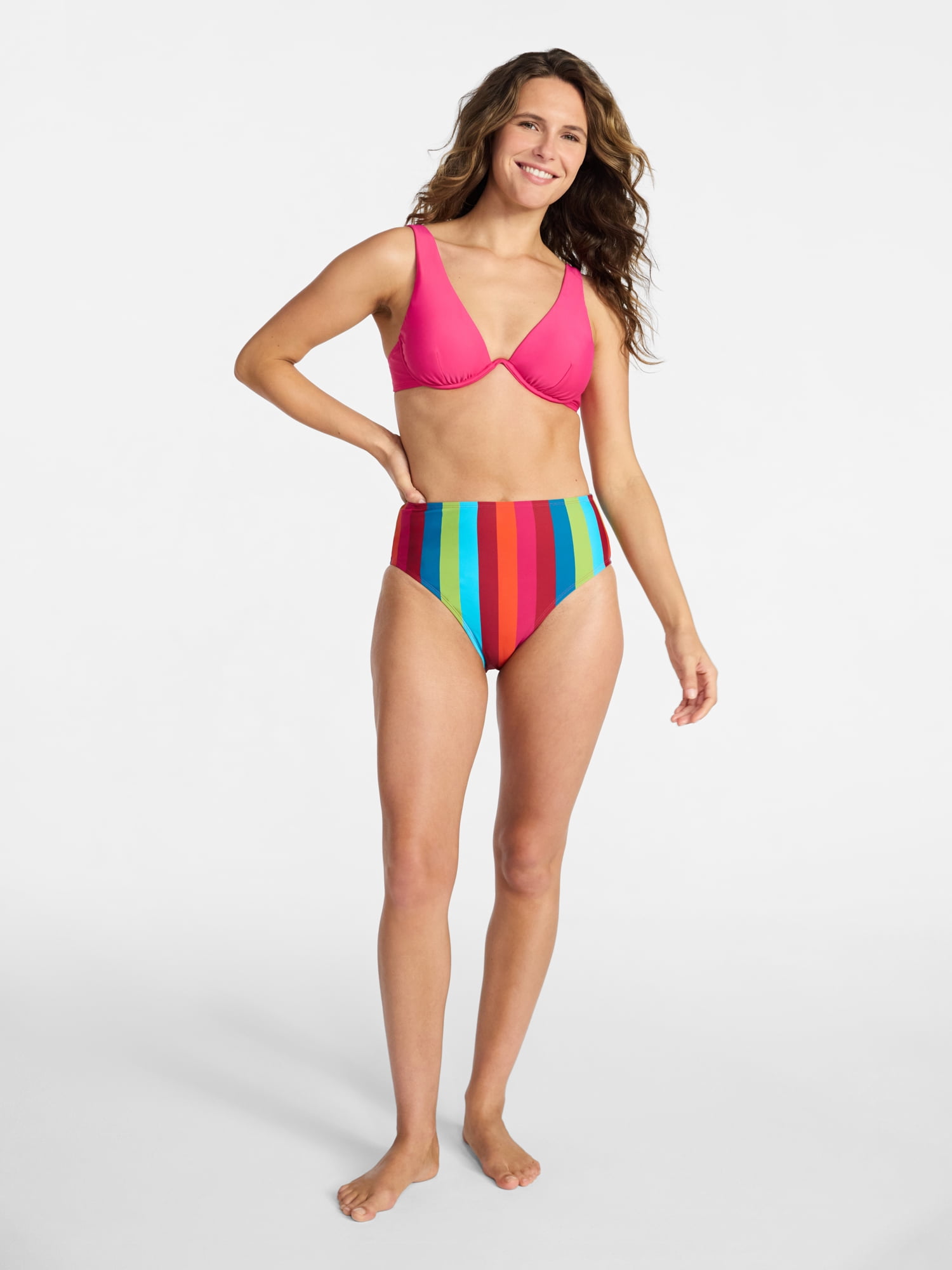 Time and Tru Women's and Women's Plus Size High Waist Geo Print Bikini Bottoms, Sizes XS-3X, Family Swim
