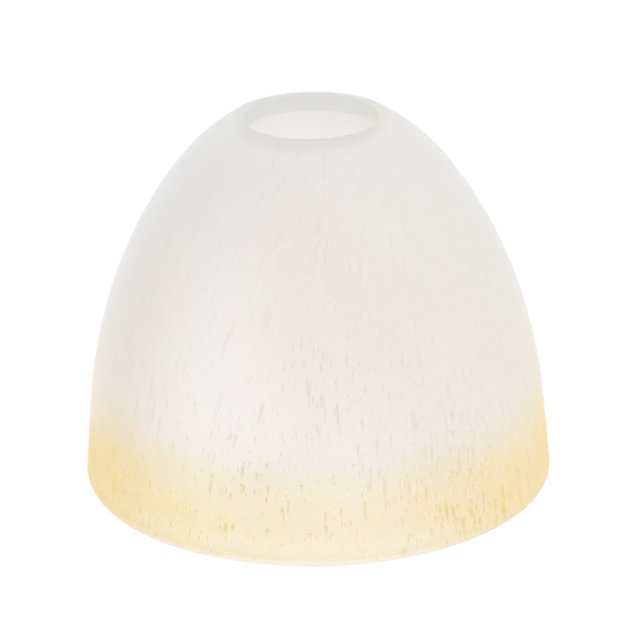 lámpara de tradicional, lámpara colgante de techo, lámpara artesanal, 2 Pantalla de lámpara de vidrio cónica invertida, vista frontal centrada, color blanco con tenue borde amarillo, abertura superior para portalámparas E27; ejemplo de tamaño 13 cm (5.12 in) de altura; bombilla no incluida; adecuada para colgantes, plafones y apliques.