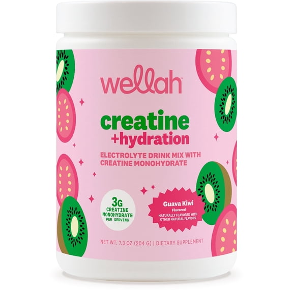 Wellah Creatine Electrolytes Powder (Guava Kiwi) 30 Servings - Hydration Drink Mix with 3g of Creatine Monohydrate