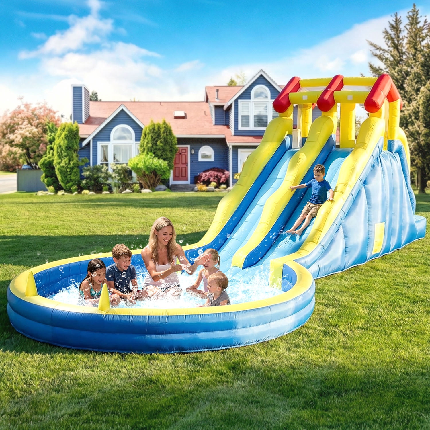 TRYSET 26FT Inflatable Water Slide Kids Bounce House Water Park w/Splash Pool & Blower, Backyard Outdoor Party