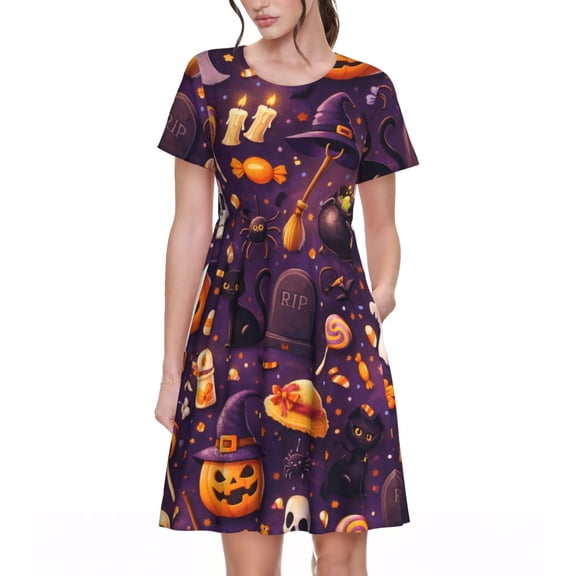 Halloween Women's Dresses Short Sleeve Nightdresses for Summer