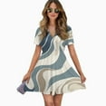 thumbnail image 2 of Abstract Swirling Neutral Tones Design Women Dress V-Neck Short Sleeve Flowy Swing Party Midi Dress, 2 of 4