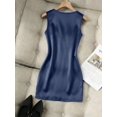 thumbnail image 2 of Navy Blue Satin V-Neck Sleeveless Wrap Mini Dress With Ruched Waist For Day Or Evening, 2 of 6