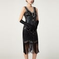 thumbnail image 6 of Women's Vintage Sequin Beaded Fringe Dress Round Neck Short Sleeve Mesh Elegant Slim Fit Dresses for Evening Party Silver XL, 6 of 6