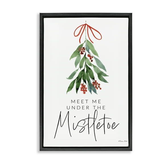 Stupell Industries Meet Me Under Mistletoe Holiday Painting Black Floater Framed Art Print Wall Art, 17 x 25