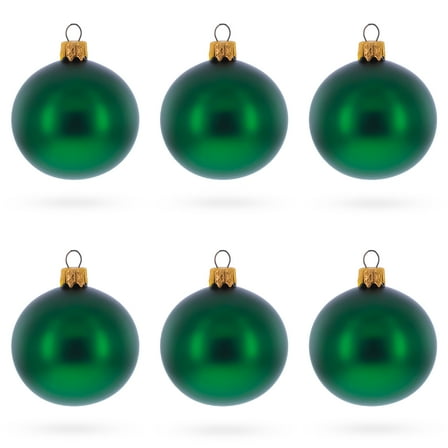 Set of 6 Matte Green Glass Ball Christmas Ornaments 2.4 Inches