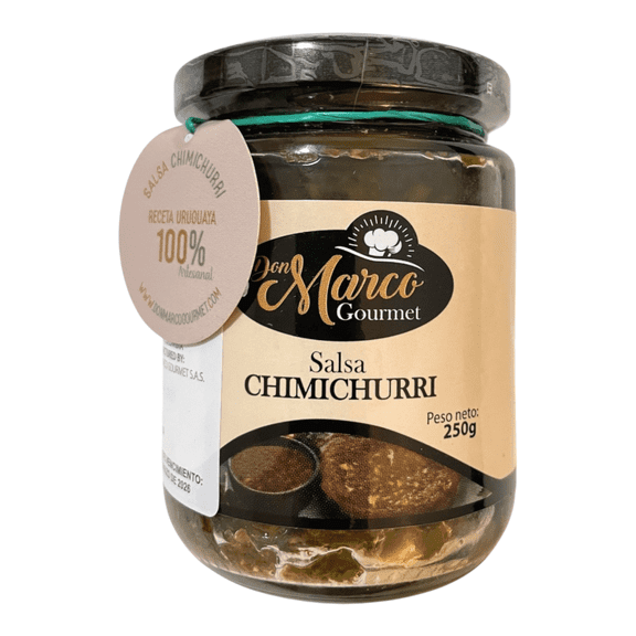 Don Marco Gourmet Chimichurri Sauce, (Special Uruguayan Style Recipe), Great for BBQ Marinade, Grilling, Meat Seasoning and Dipping Sauce - 250 g Glass Jar