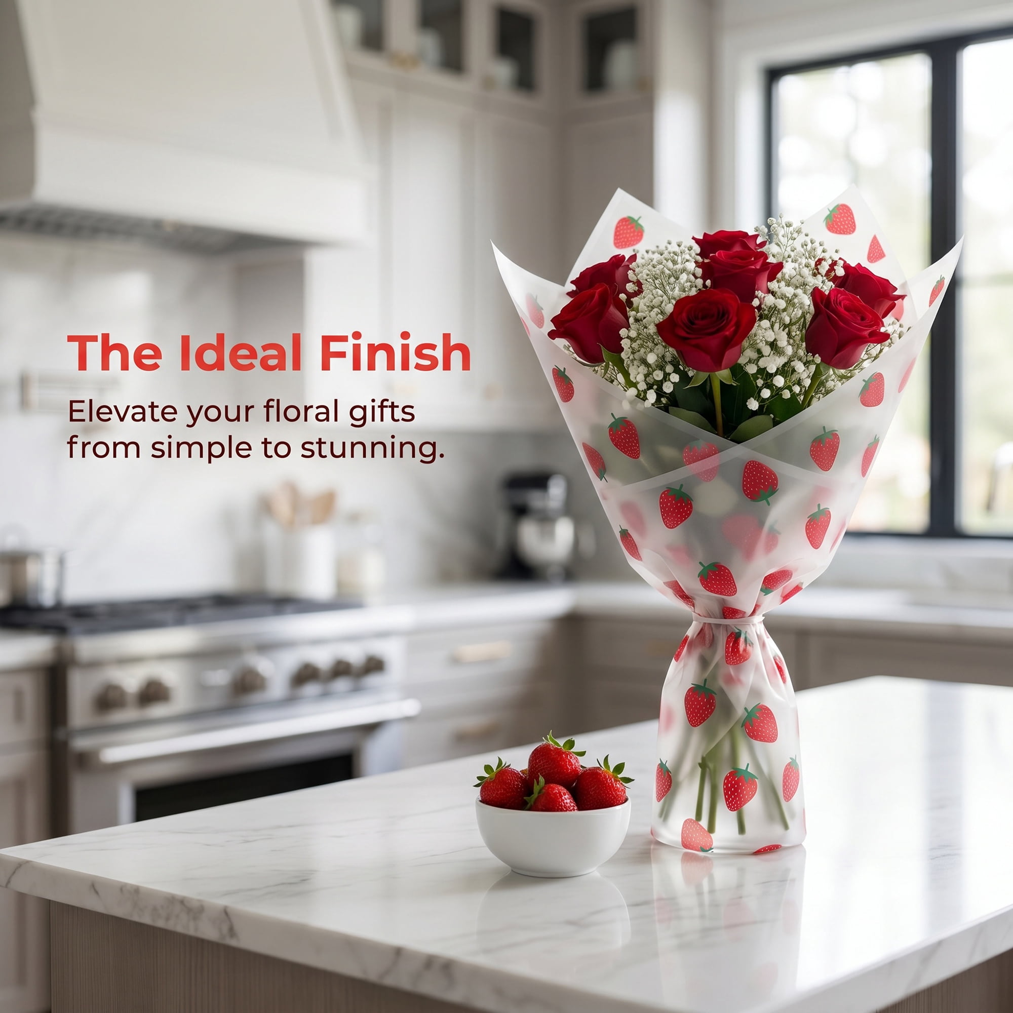 Unique Bargains Strawberry Gift Wrapping Paper Sheets for Floral Gifts White 22.4"x 22.4"