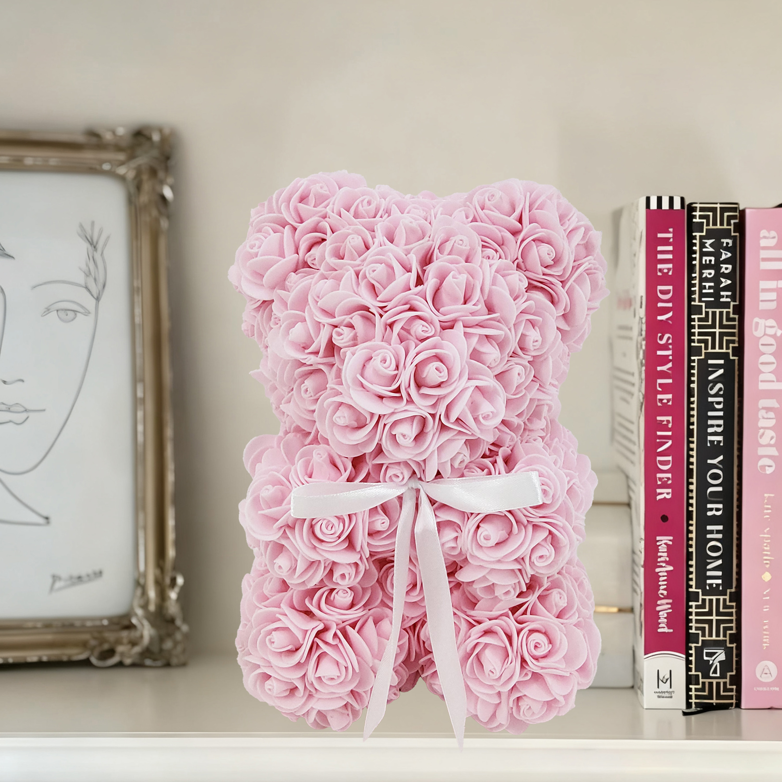 Way To Celebrate 9.25" Artificial Rose Bear Valentine's Day Gift, Light Pink Color