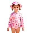 thumbnail image 2 of Cowsor Toddler Girls Two Piece Swimsuit Set Adorable Print Half Placket Bathing Suit with Swim Cap Quick Dry for Summer Vacation Beach, 2 of 7