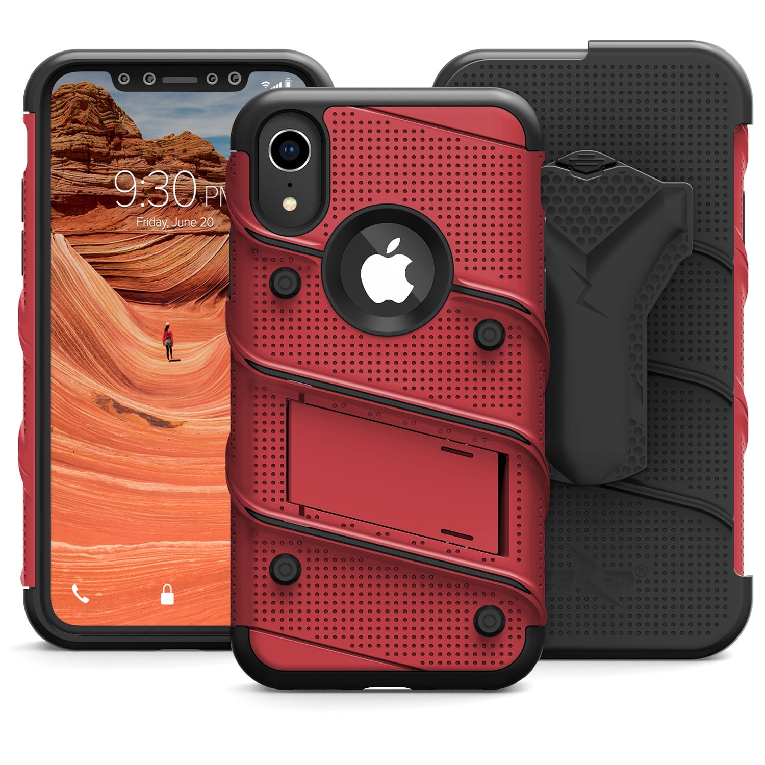 ZIZO Bolt Series for iPhone XR Case with Screen Protector Kickstand Holster Lanyard - Red & Black