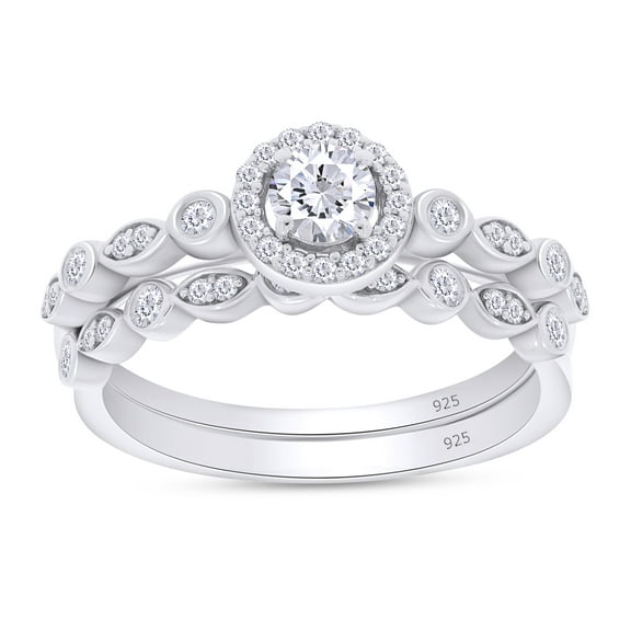 1/2 ct. t.w Center 4MM Round Cut Lab Created Moissanite Diamond Halo Vintage Style Bridal Ring Set In 14K White Gold Over Sterling Silver (G-H Color, VVS1 Clarity, 0.50 Cttw)-4