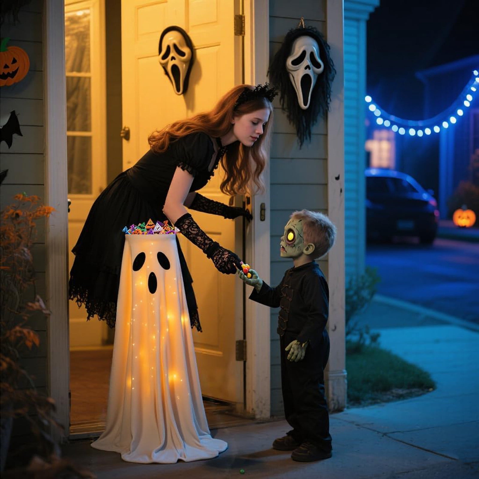 YardVibe Halloween Decorations 32'' Light-Up Ghost Candy Bowl Stand Large Ghost Decor Cute Treat Candy Holder