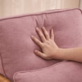 thumbnail image 6 of Upholstered Accent Armchair for Living Room, Modern Linen Indoor Single Leisure Lounge Chair with Oak Armrest & Lumbar Pillow, Wooden Reading TV Arm Chair for Home Apartment Office, Pink, 6 of 7