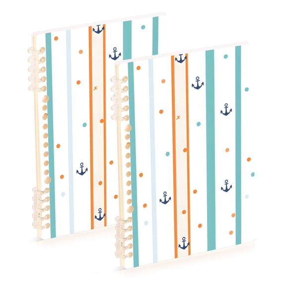 FORMRS 1-Subject Spiral Notebook 8" x 5" College Ruled 60 Refillable Sheet A5 Hard Cover, 2 Pack, Cute Nautical Pattern