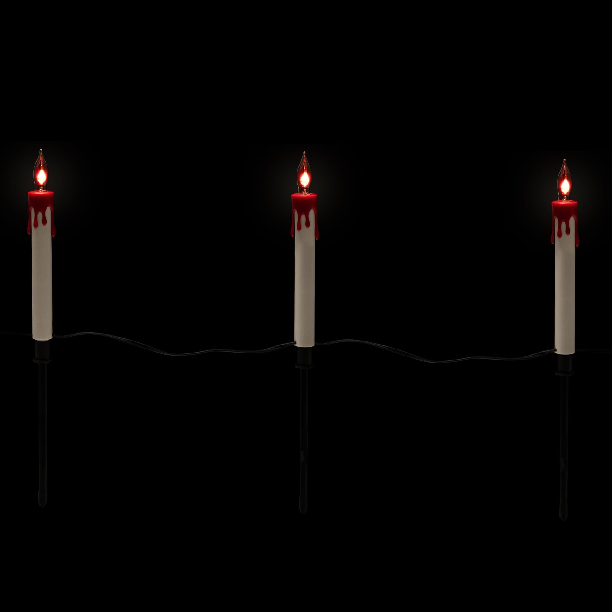 Northlight Lighted Flickering Candle Halloween Pathway Marker Lights - 4' Black Wire - 5ct