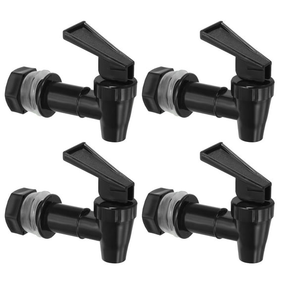 Uxcell 3/4"NPT Plastic Spigot Faucet, 4 Pack Barrel Faucet Durable PE Replacement Spigot with Gasket & Nut, Black