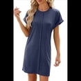 thumbnail image 3 of Vestido Camisero de Verano para Mujer, Informal, con Mangas , Cuello Redondo, Holgado, Minivestido Azul Marino XL, 3 of 10