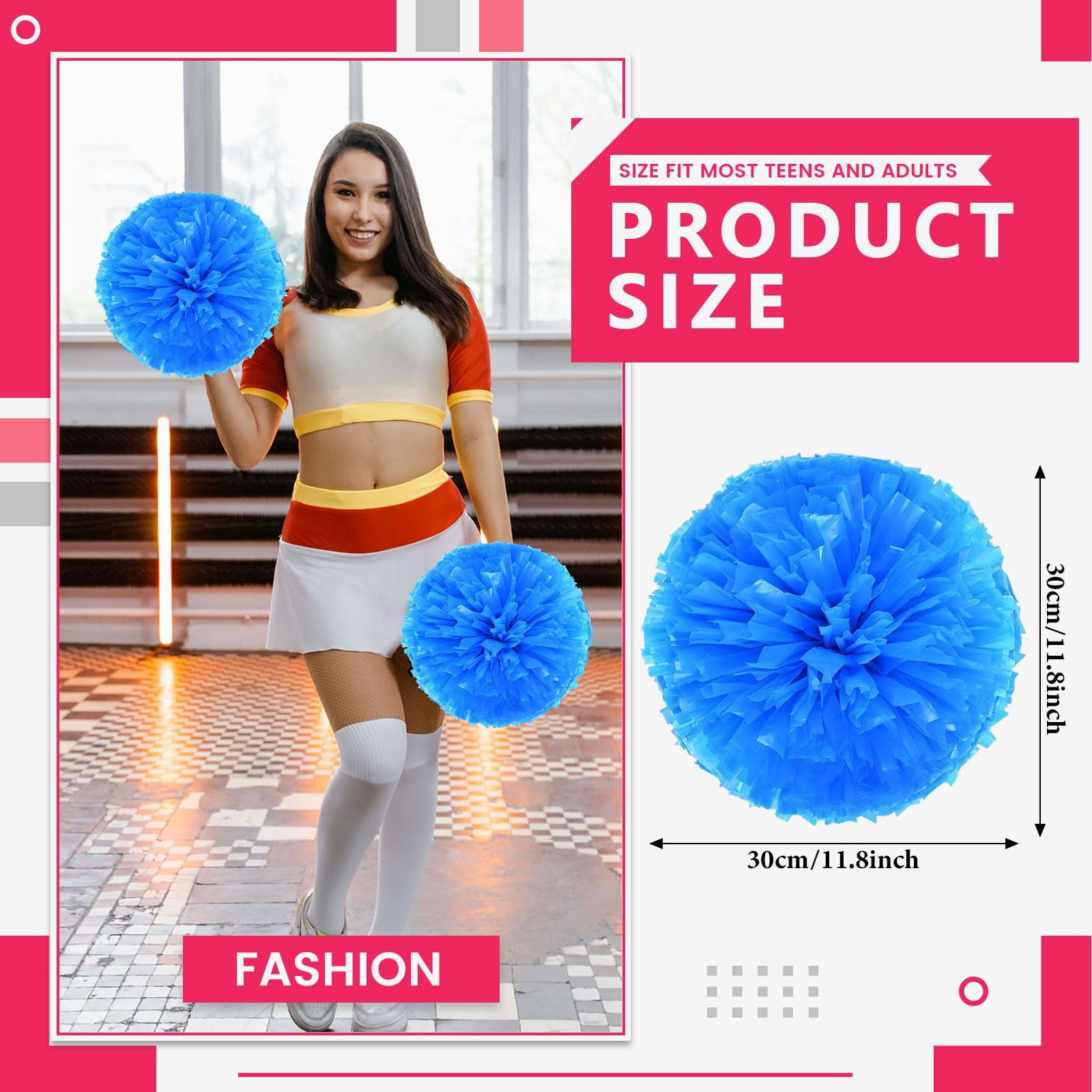 10 Pcs Cheerleading Pom Poms, Cheerleader Pompoms with Straight Handle Style,Fit for Team Spirit Sports Dance Cheering