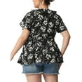 thumbnail image 4 of Agnes Orinda Women's Plus Size Summer Floral Short Sleeve Tie Waist Wrap Blouse, 4 of 7