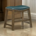 thumbnail image 6 of Miel 20 Inch Dining Stool- Green Faux Leather- Brown Solid Wood- Nailheads, 6 of 6