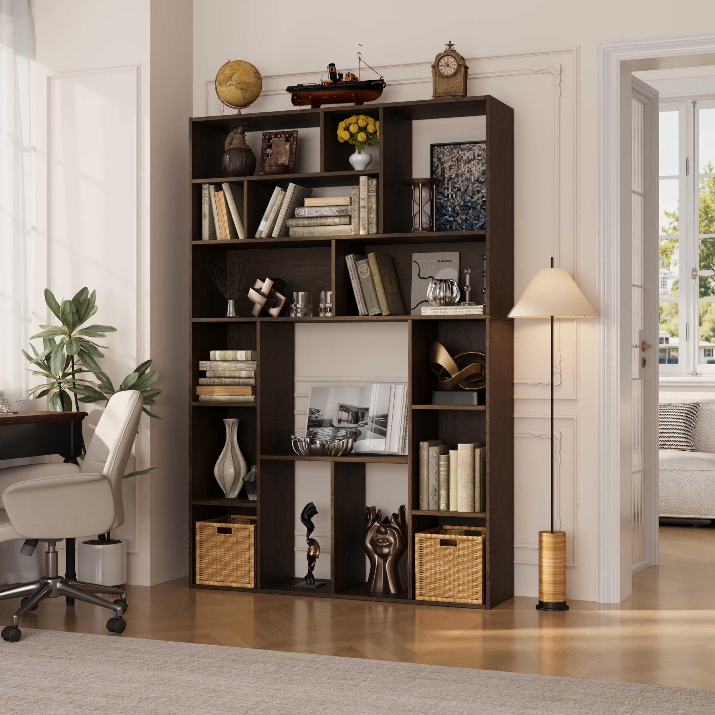 BOSHIRO 6-Tier Bookshelf 71" Tall Bookcase Wood Shelving Unit for Office Living Room, Brown