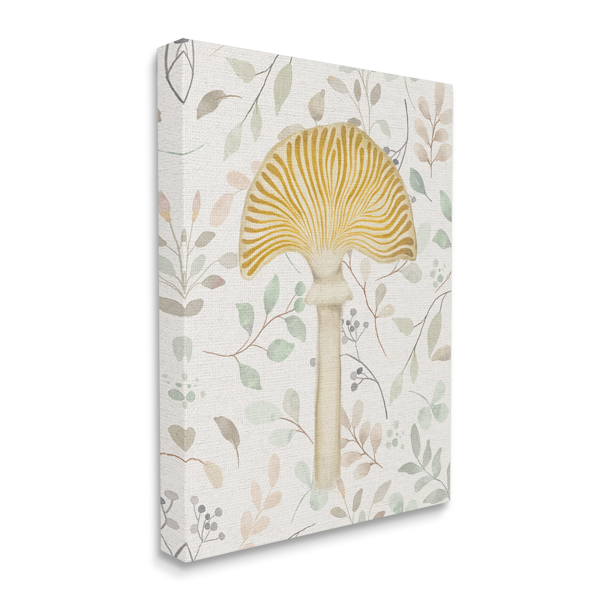 Stupell Industries Yellow Mushroom & Leaves Botanical & Floral Painting Gallery Wrapped Canvas Art Print Wall Art, 24 x 30