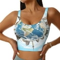 thumbnail image 2 of Haiem World Travel Pattern Womens Sports Bra - U Neck Padded Low Impact Yoga Bra Workout Crop Top Gym Moisture-Wicking Workout Vest -Medium, 2 of 9