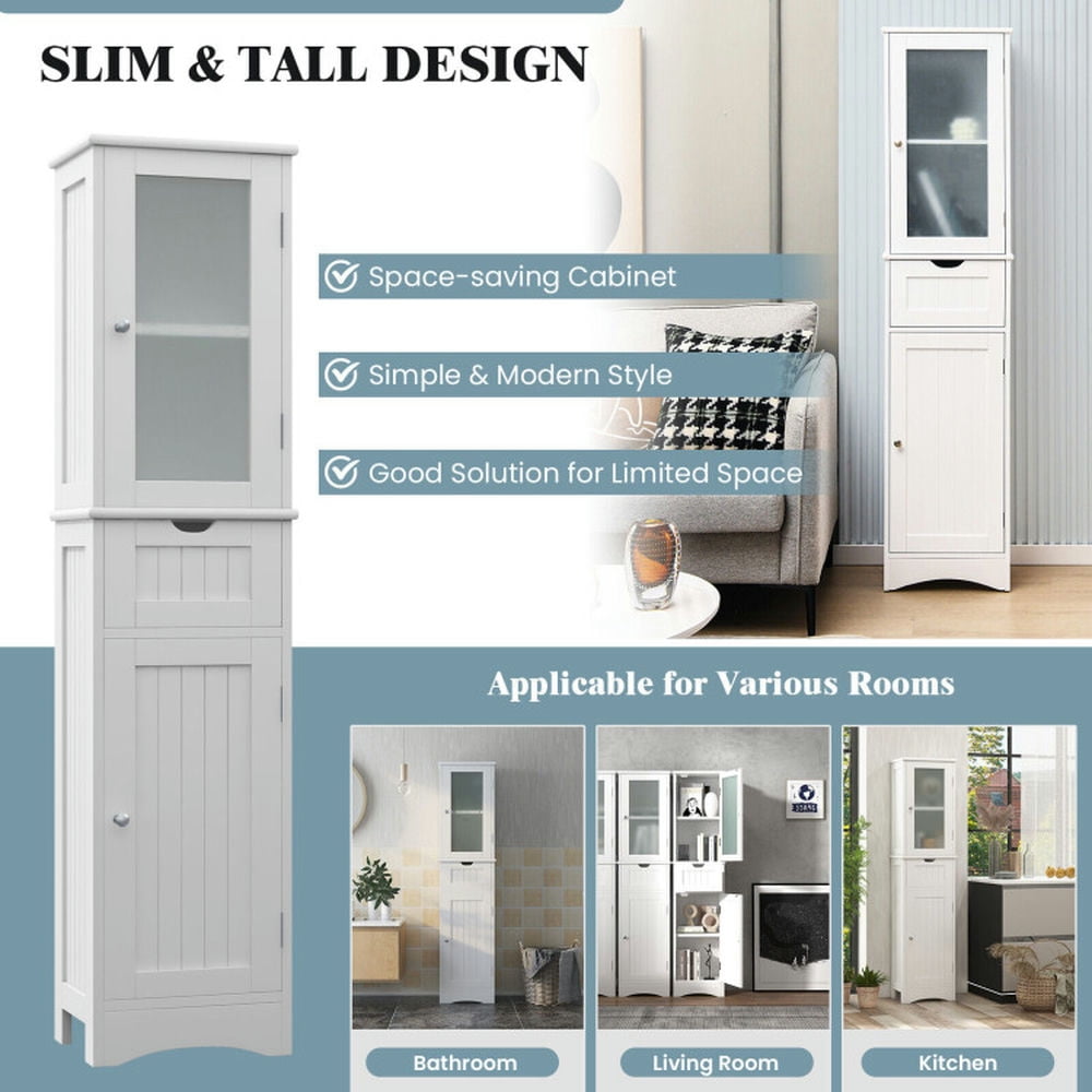 Finihen Bathroom Storage Cabinet, Bathroom Floor Cabinet, Tall Floor Storage Cabinet with 2 Doors and 1 Drawer for Bathroom, Living Room, Bedroom, Kitchen, White Finihen Bathroom Storage Cabinet, Bathroom Floor Cabinet, Tall Floor Storage Cabinet with 2 Doors and 1 Drawer for Bathroom, Living Room, Bedroom, Kitchen, White