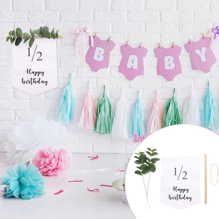 LULULION 1Set Hanging Banner White 6 Month Birthday Decoration for 1 2 Birthday Party