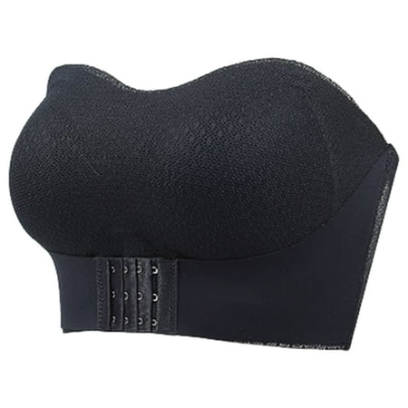 Grandest Birch 2PCS Women Invisible Tube Top Bra Strapless Padded Wireless Anti-slip Push Up Front Closure Anti-exposure Solid Color Elastic Lady Bandeau Bra Women Underwear Black 40E