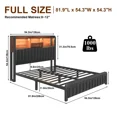 thumbnail image 2 of Full Size Bed Frame with Storage Headboard and LED Lights, Metal Platform Bed with Charging Station, Heavy Duty Metal Frame Support, PU Leather, Black, 2 of 9