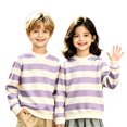 thumbnail image 2 of Resicozy Striped Crew Neck Sweatshirt for Kids Oversized Fleece Pullover Boys Girls Long Sleeve Warm Shirts Casual Lightweight Clothes 3-13 Years Light Purple 120, 2 of 8
