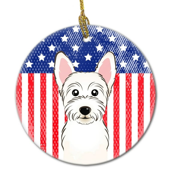 American Flag and Westie Ceramic Ornament
