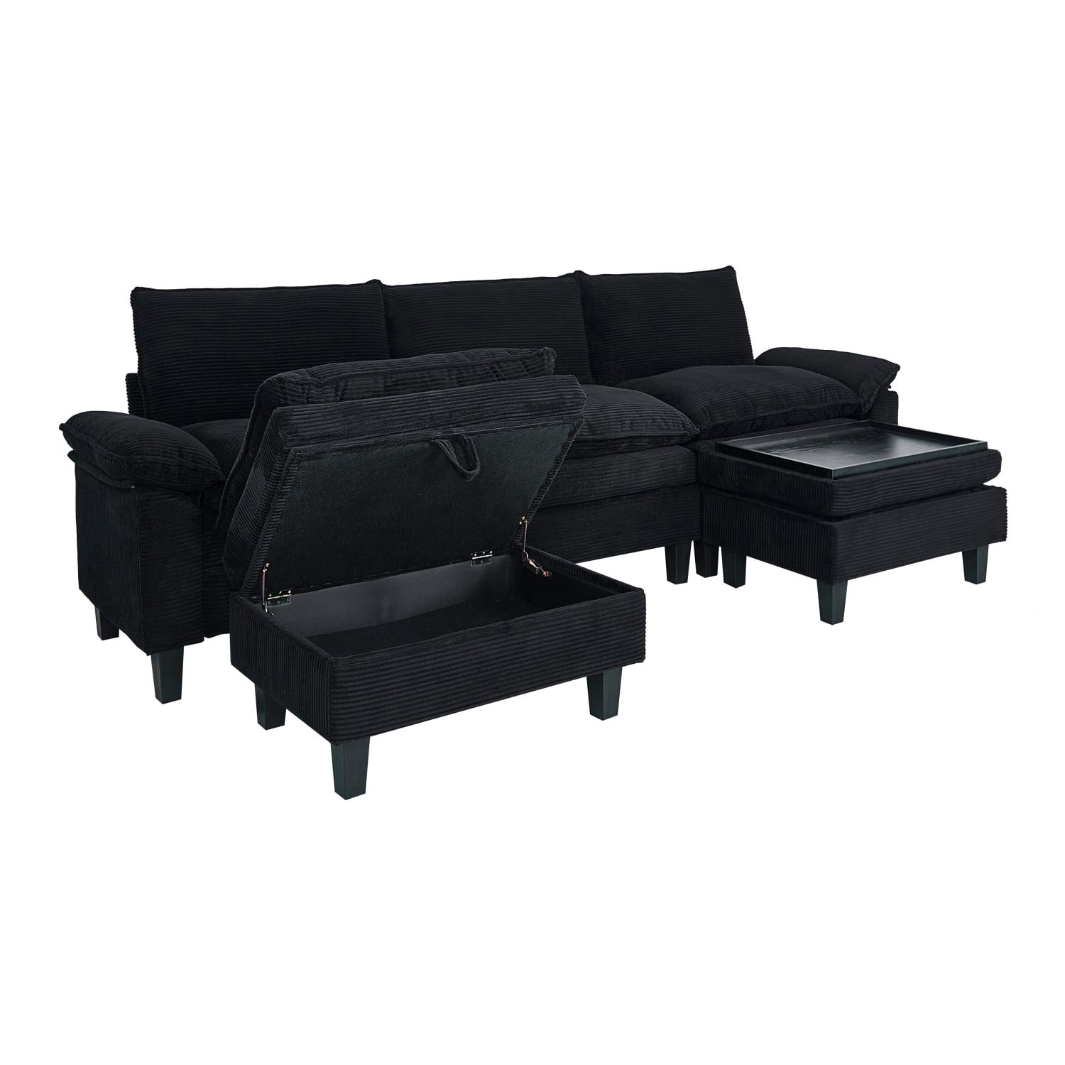 Gewnee Corduroy Fabric Modular Sofa Upholstered Modern Sofa, 3 Seater Comfy Couch With Tea Table Storage Ottoman for Bedroom and Living Room, Apartment, Bedroom, Dorm, Office,