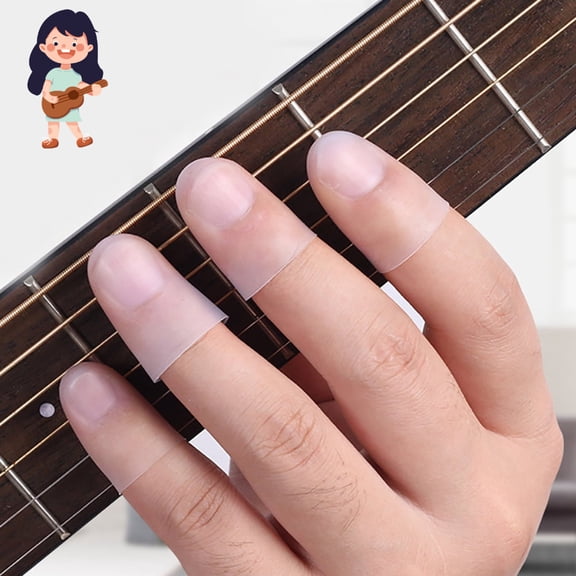 Guitar Fingertip Protectors-Wrap your fingers. - 4Pcs Silicone Guitar Finger Guards Protection Covers Caps for Guitar Ukulele Bass, Sewing and Embroidery (Transparent) (M)