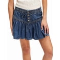 thumbnail image 2 of Women'S Denim A-Line Pleated Skirt Casual High Waisted Ruffle Flared Mini Skirts Deep Blue XL, 2 of 8