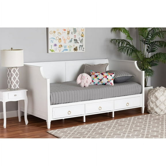 Baxton Studio Lowri Classic and Traditional White Finished Wood Twin Size 3-Drawer Daybed