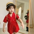 thumbnail image 4 of Gyratedream Child Baby Girls Short Sleeve Polk Dot Button Down Overall Summer Red Jumpsuit,1-7 Years, 4 of 8