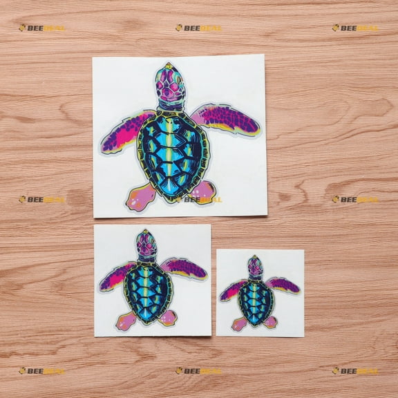 Sea Turtle Hawaii Hawaiian Aloha Vinyl Decal Sticker - 3 Pack Reflective, 3 Inches, 4 Inches, 6 Inches - Graphic Colorful Art for Car Laptop Window Phone