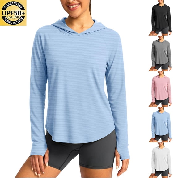Miluxas Women's UPF 50 Sun Protection Hoodie Lightweight UV Protection Long Sleeve Shirts with Thumb Holes for Hiking Fishing Outdoor Activities White
