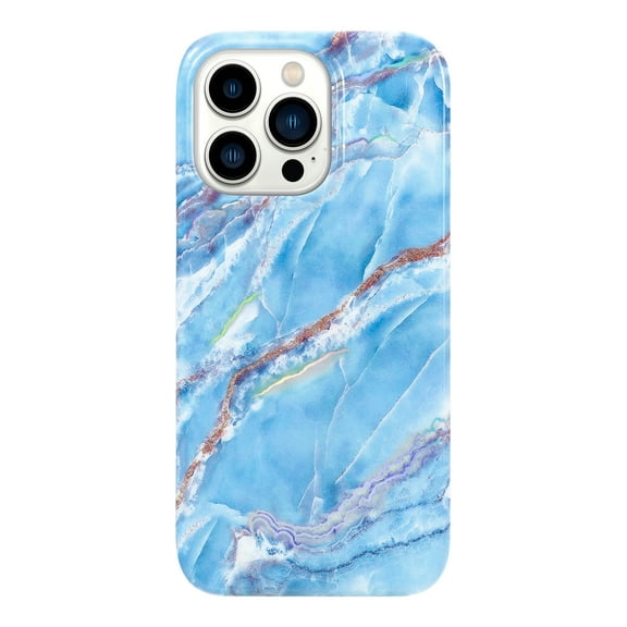 KIQ Cute Marble Series For iPhone 13 / iPhone 13 Pro Case For Women Girls Magnet Compatible With Mag Safe IPhone 6.1 inch 2021 Protective Cover (Holographic Blue)